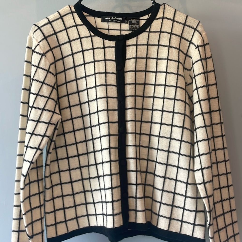 Liz Claiborne Black and White Checkered Cardigan